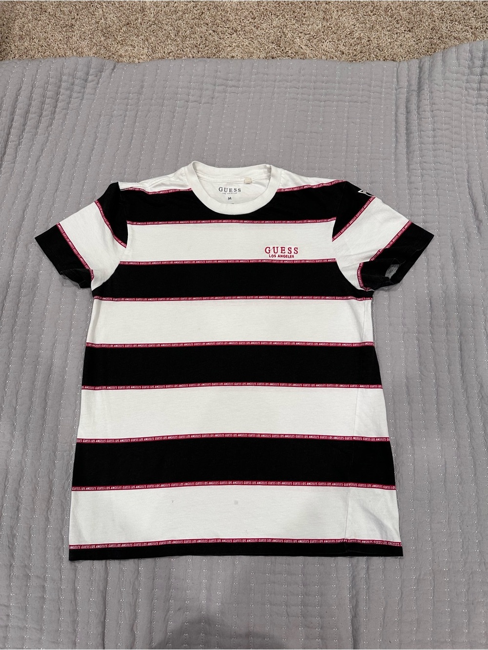 Guess Black, White & red Striped Short Sleeve Tee
